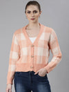 Women Peach Checked Cardigan-CHN-64902-Peach