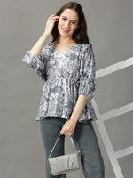 Women's Grey Printed Peplum Top-AE-10538-Grey