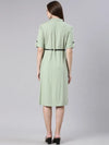 Women Sea Green Solid Shirt Dress-DF-1439-Seagreen