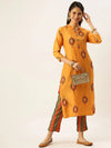 Women's Orange Printed Kurta Sets-FS-1525-Orange