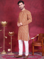 Men's Digital Printed Kurta with Pyjama.-JOKP-5014Mustard