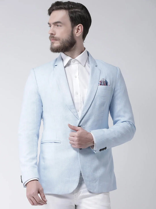 Hangup Men Standard Solid Men Formalwear-SkyBlue1LinenBlazer