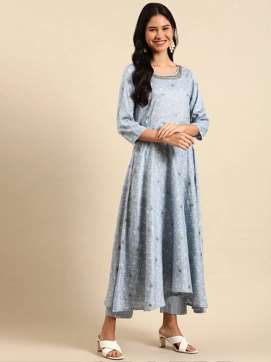 Women's Blue Printed Kurta Set-ON-596-Blue