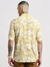 Men Spread Collar Floral Yellow Casual Shirt-POLFAH-2102-Yellow