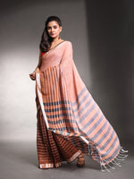 Brown Pure Cotton Soft Saree With Stripes Pattern-MA54CT33580102