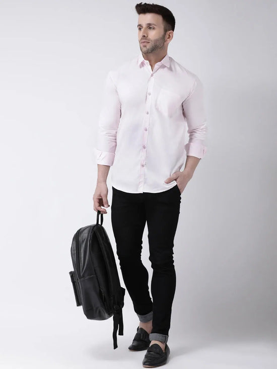 Hangup Men Slim Solid Shirts-CollarPinkShirt