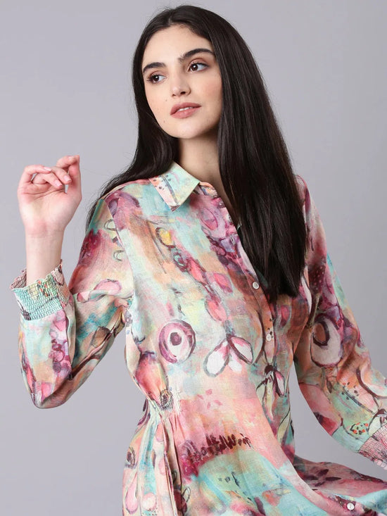 Women Peach Printed Shirt Dress-DW-4453-Peach