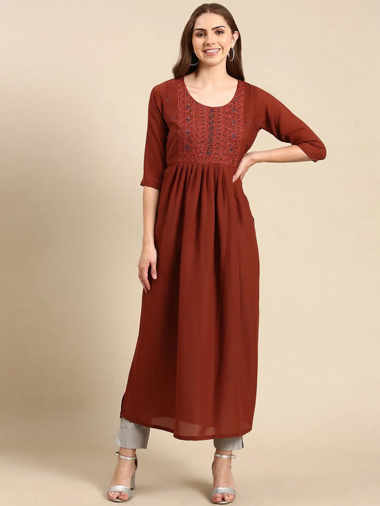 Women's Brown Embellished Anarkali Kurta-SKC-1027-Brown