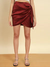 Maroon Satin Draped Skirt