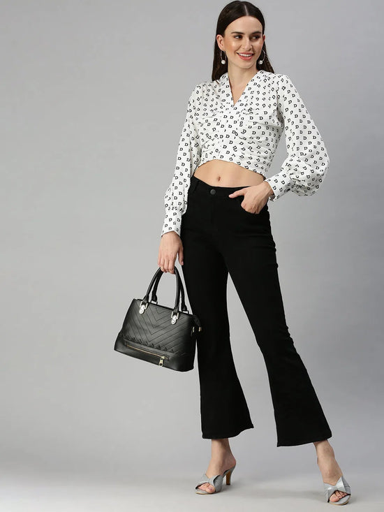 Women's White Printed Tops-AE-10309-Whiteblack