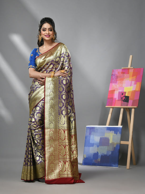 Violet Silk Banarasi Saree With Zari Woven Designs-MA52BSL441050052