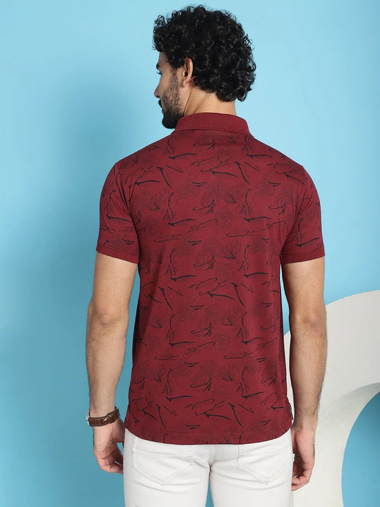 Venitian Men All Over Printed Maroon Cotton Polo Neck T-Shirt