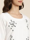 Women White Embellished Straight Kurta-SKC-1142-White