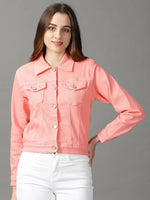 Women's Coral Solid Open Front Jacket-GZ-5577-Coral