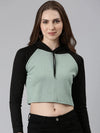 Women Sea Green Colourblock Crop Sweatshirt-AE-10656-Seagreen