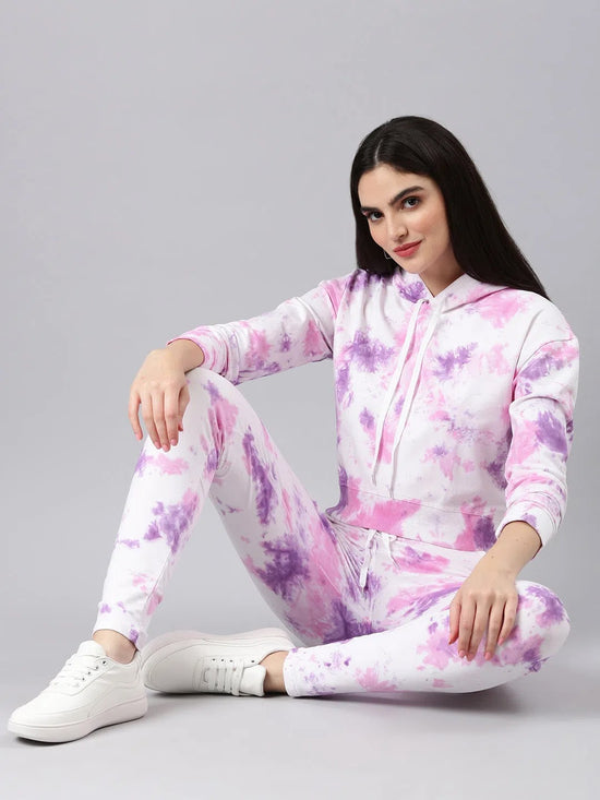 Women White Tie Dye Tracksuit-AF-2102-Whitepurple