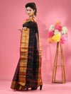 Black Pure Cotton Tant Saree With Zari Border-MA51TT43540050