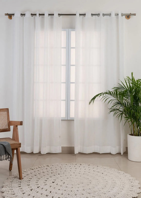 Solid white sheer 100% cotton plain curtain for Living room & bedroom - Light filtering - Pack of 1-230423111