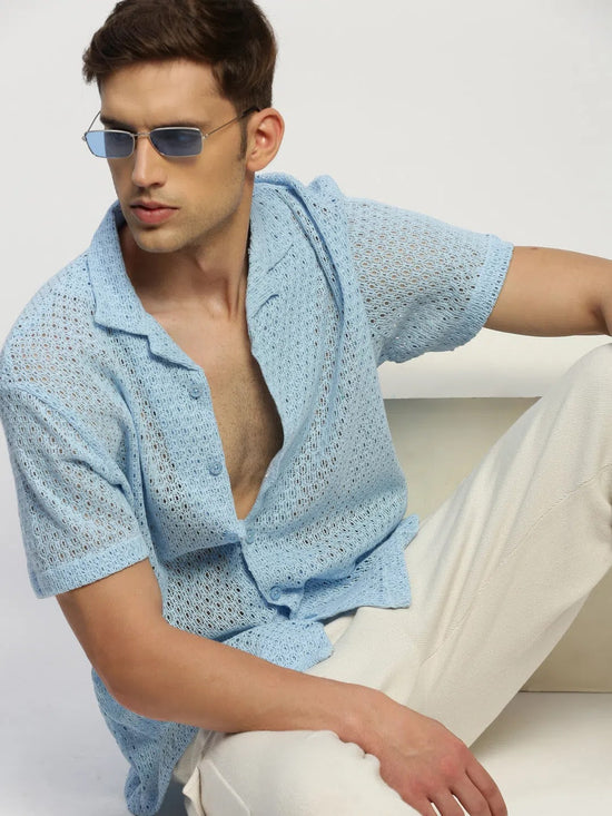 Men Blue Solid Shirt-JOUSKA-1757-Blue