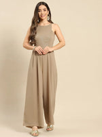 In cut pleated jumpsuit in Beige