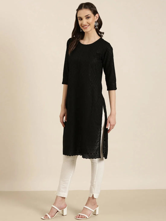 Women Black Solid Straight Kurta-RA-048-Black