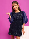 Tales & Stories Girls N.Blue Polyester Regular Fit Sequins Dress