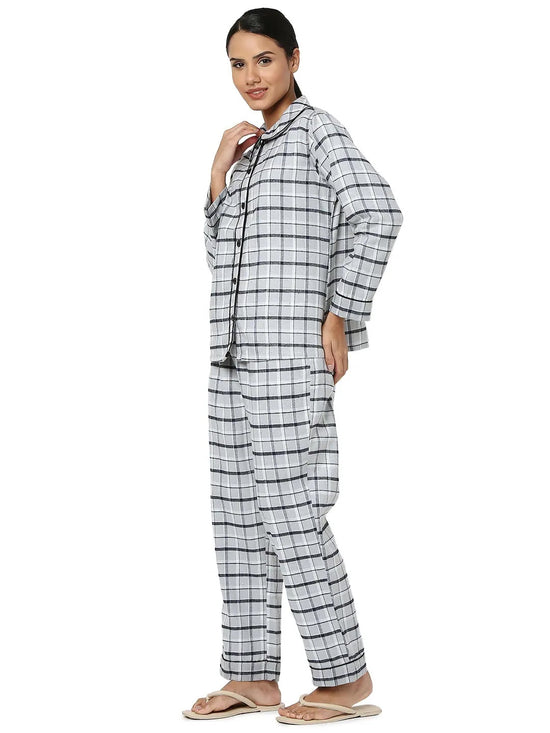 Smarty Pants Women's Brush Cotton Grey Color Checks Night Suit-SMNSP-769A-S