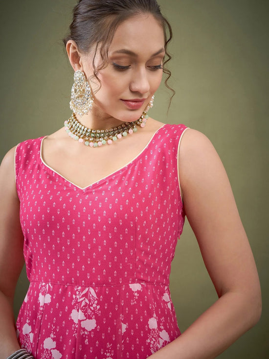 Women Fuchsia Floral Anarkali Kurta