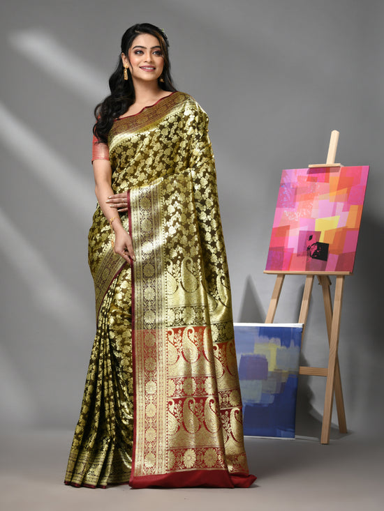 Brown Silk Banarasi Saree With Zari Woven Designs-MA52BSL441050010