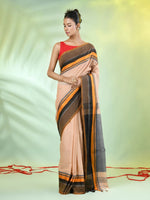 Beige Cotton Saree With Temple Borders-MA66CT43640014