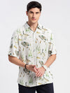 Men Spread Collar Animal Off White Casual Shirt-ZEPTO-2223-Offwhite