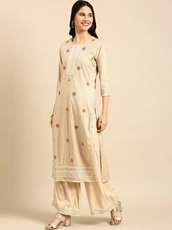 Women's Beige Printed Kurta Set-GW-1684-Beige