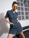 Women Blue Blast Denim Front Button Mini Dress