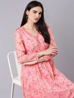 Women Peach Floral Empire Dress-DW-4167-Peach