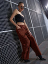 Women Rust Poplin Multi Pocket Cargo Pants