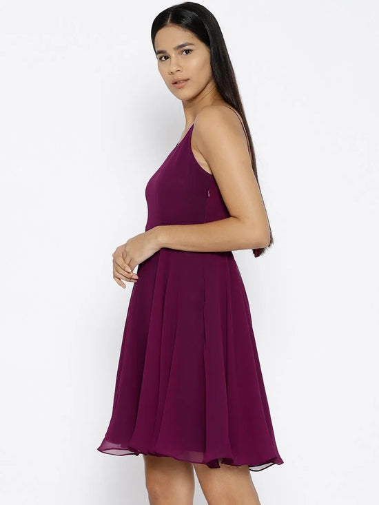 Back knot short skater Dress in Purple