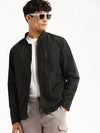 Men Black Mandarin Collar Solid Bomber-STCW-J-8-Black