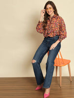 Multi Printed Shirt Style Boxy Top