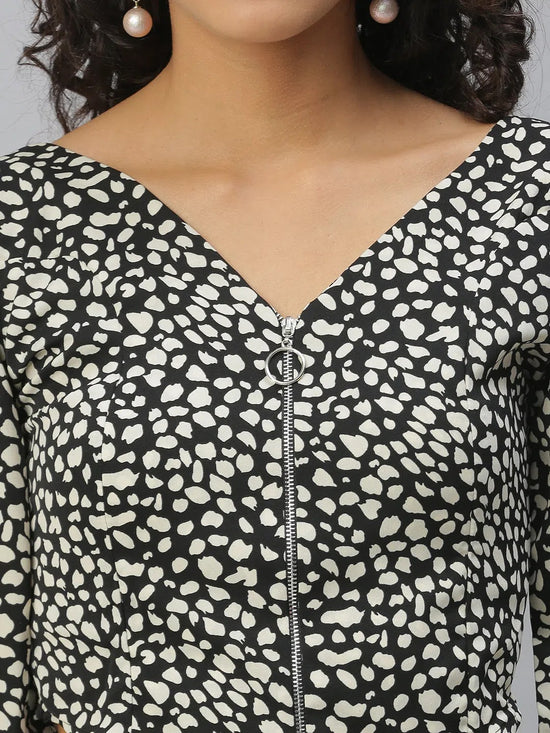 Women's Black Printed Tops-AE-10312-Blackcream