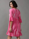 Women's Pink Tie Dye Empire Dress-ON-584-Pink