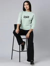 Women Sea Green Typographic Slim Fit Tshirt-AE-546-Seagreen