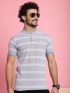 Venitian Men Henley Neck Striped Cotton Light Grey T-Shirt