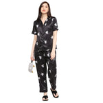 Smarty Pants Women's Silk Satin Black Color Penguin Printed Night Suit