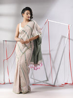 Ecru Cotton Saree With Stripes Design-MA55CT06530013