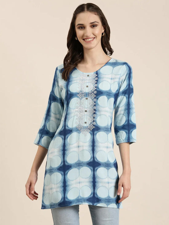 Women Blue Geometrical Straight Kurti-NJ-3743258-Blue