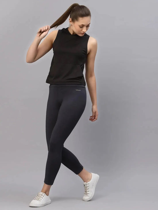 Rigo Black Hooded With Kangaroo Pocket Sleeveless Activewear Top