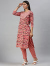 Women's Peach Printed Kurta Sets-SS361-Peach