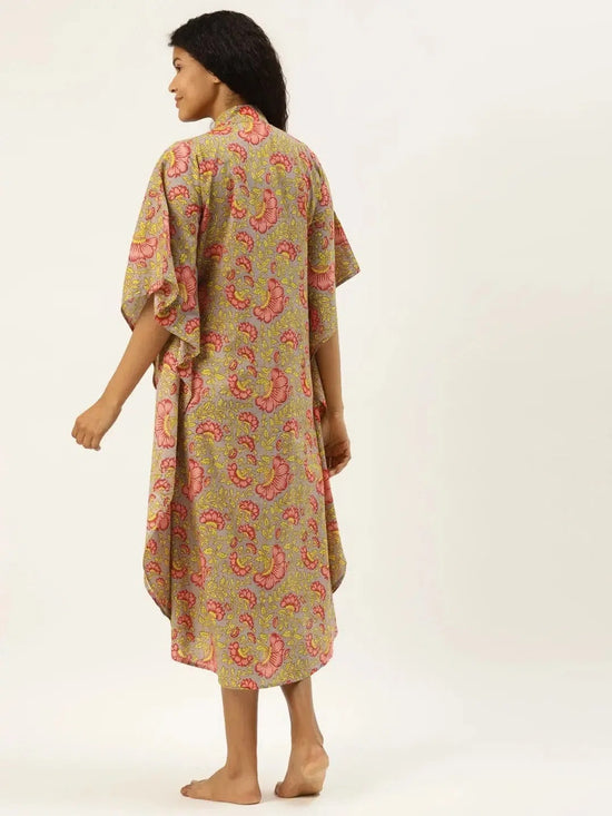 Kaftan with Pockets in Grey Floral Print