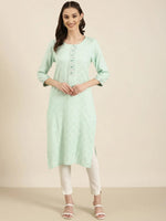 Women Sea Green Solid Straight Kurta-NJ-3531328-Seagreen