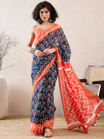 Ahika Women Black Linen Geometric Printed Saree-VFSAR1013